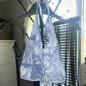Blue Tie-Dye lace up Halter Top